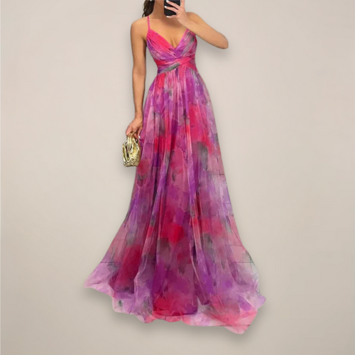 Women’s Floral Maxi Dress – Adjustable Back Tie – Lightweight Fabric – Romantic Print – Day-to-Night Versatility
