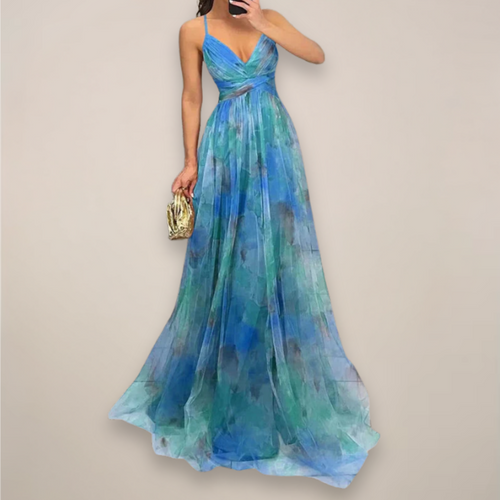 Women’s Floral Maxi Dress – Adjustable Back Tie – Lightweight Fabric – Romantic Print – Day-to-Night Versatility