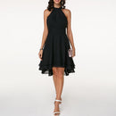 Women’s Halter Midi Dress – Flared Skirt with Ruffle Detailing