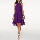 Women’s Halter Midi Dress – Flared Skirt with Ruffle Detailing