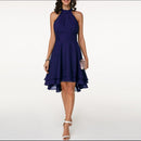 Women’s Halter Midi Dress – Flared Skirt with Ruffle Detailing