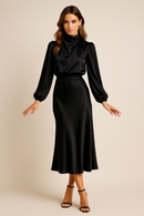 Women’s High Neck Midi Dress – Elegant High Waist Silhouette