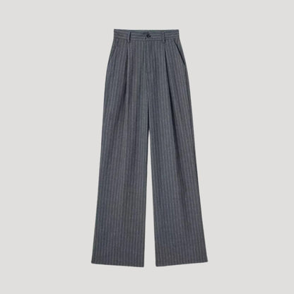 Women’s High-Waist Pinstripe Wide-Leg Trousers – Elegant Office Style