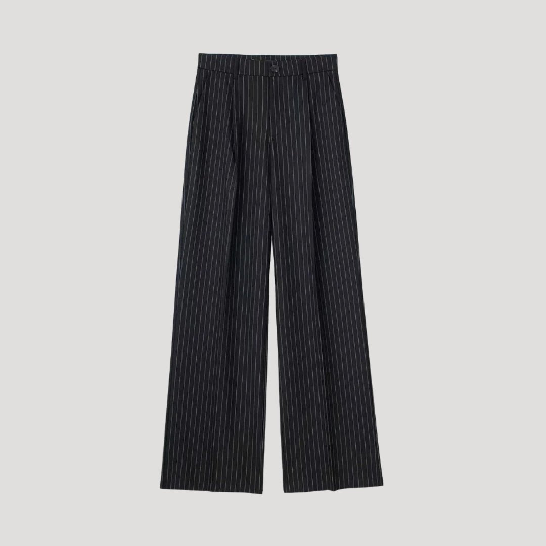 Women’s High-Waist Pinstripe Wide-Leg Trousers – Elegant Office Style
