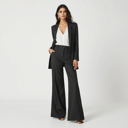 Women’s High-Waist Pinstripe Wide-Leg Trousers – Elegant Office Style
