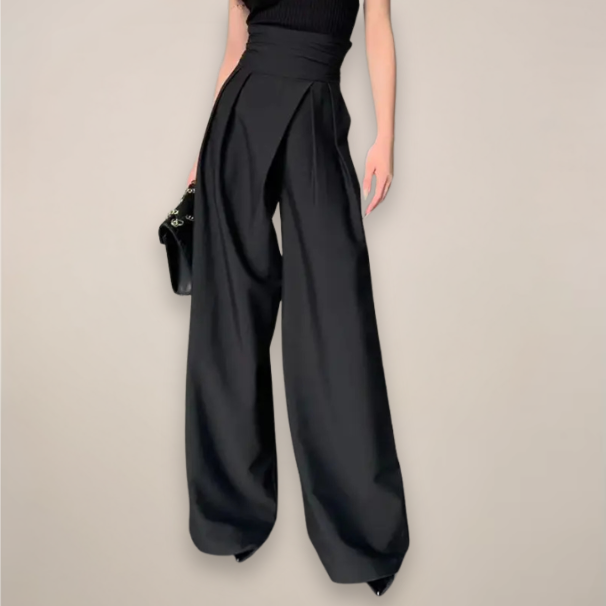 Women’s High-Waisted Wide Leg Trousers – Elegant Black Tailored Fit