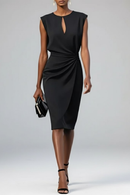 Women’s Keyhole Neck Midi Cocktail Dress – Elegant Ruched Waist Design