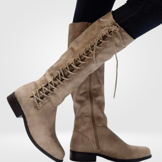 Women’s Knee-High Boots – Lace-Up Detail with Side Zip