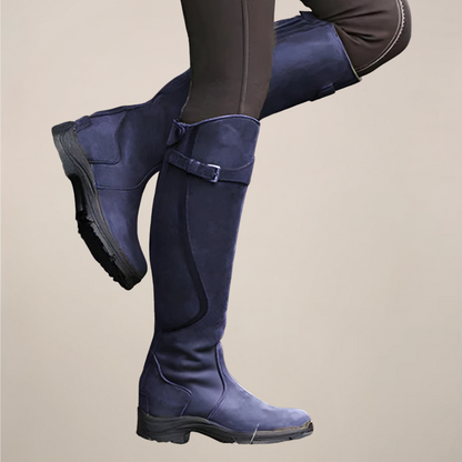 Women’s Knee-High Riding Boots with Side Buckle Detailing – Outdoor Equestrian Style