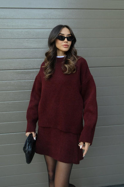 Women’s Knitted Sweater & Skirt Set – Long Sleeve, Mini, Co-Ord