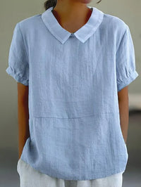 Women’s Linen Short Sleeve Blouse – Regular Fit – Peter Pan Collar