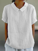 Women’s Linen Short Sleeve Blouse – Regular Fit – Peter Pan Collar
