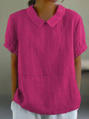 Women’s Linen Short Sleeve Blouse – Regular Fit – Peter Pan Collar