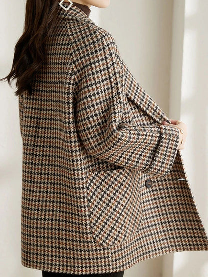 Women’s Long Checkered Blazer – Classic Autumn Winter Style