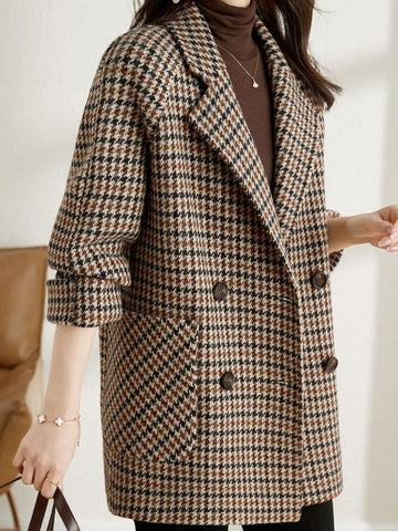 Women’s Long Checkered Blazer – Classic Autumn Winter Style