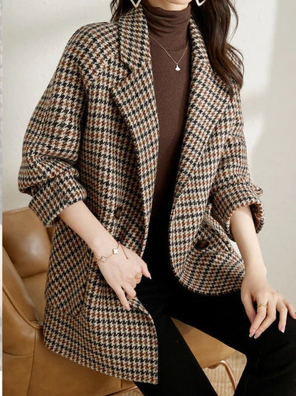 Women’s Long Checkered Blazer – Classic Autumn Winter Style
