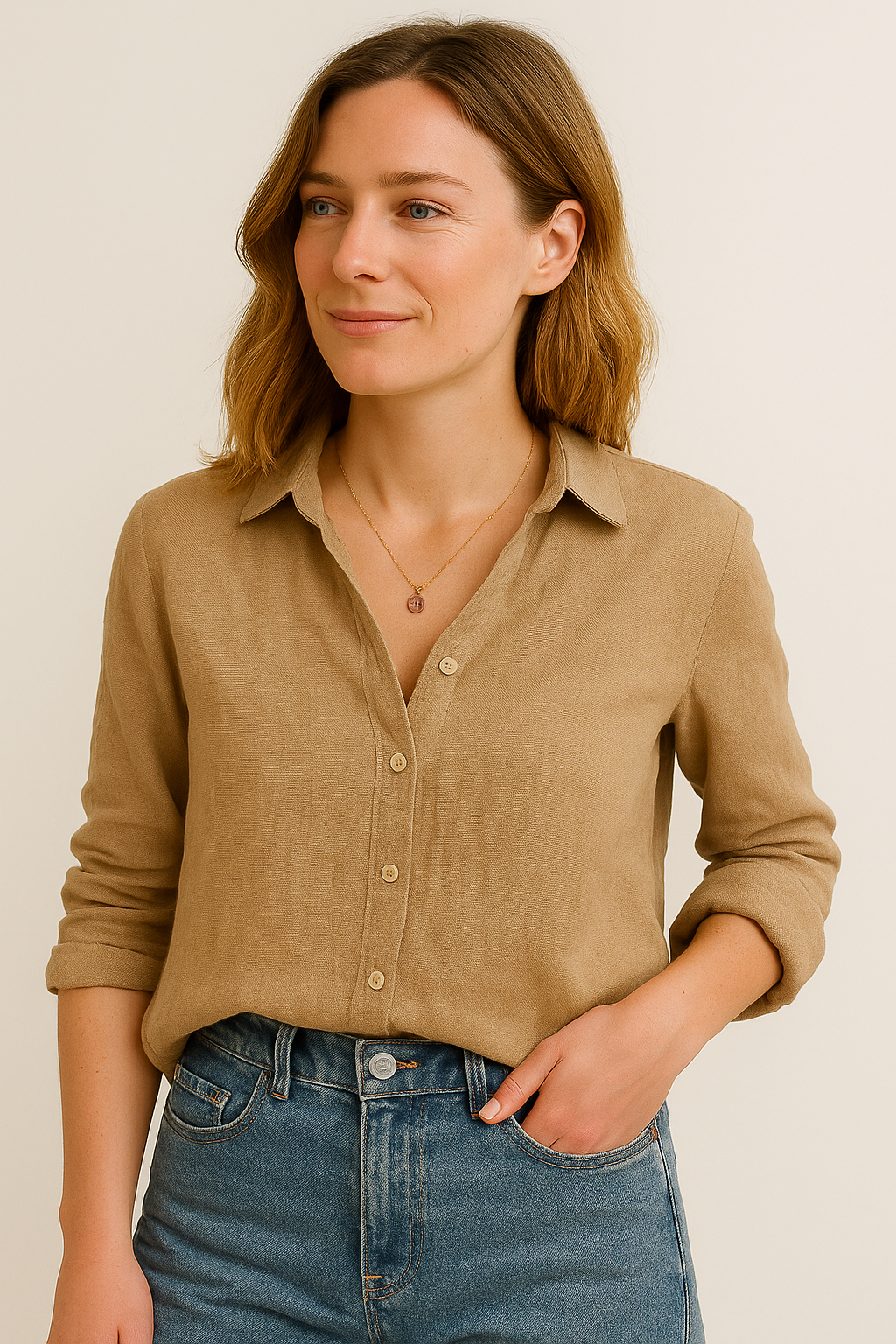 Women’s Long Sleeve Blouse – Revere Collar with Relaxed Fit