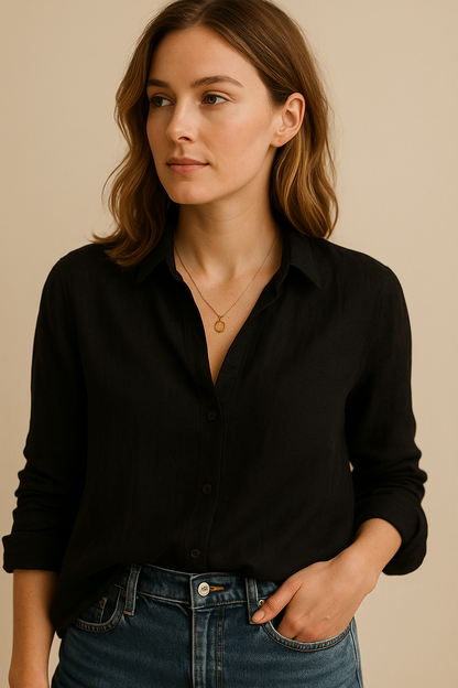 Women’s Long Sleeve Blouse – Revere Collar with Relaxed Fit