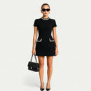 Women’s Mini Dress with Pearl Trim and Pocket Detailing