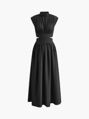 Women’s Mock Neck Maxi Dress – Sleeveless Romantic Style for Work, Holidays, and Parties