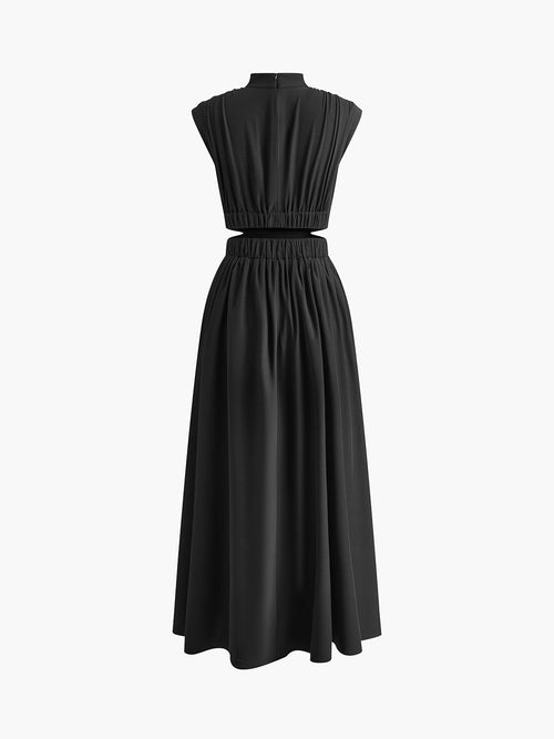 Women’s Mock Neck Maxi Dress – Sleeveless Romantic Style for Work, Holidays, and Parties