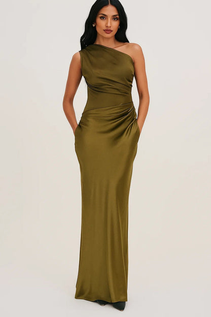 Women’s One-Shoulder Maxi Dress – Sculpted Evening Silhouette with Modern Draped Design