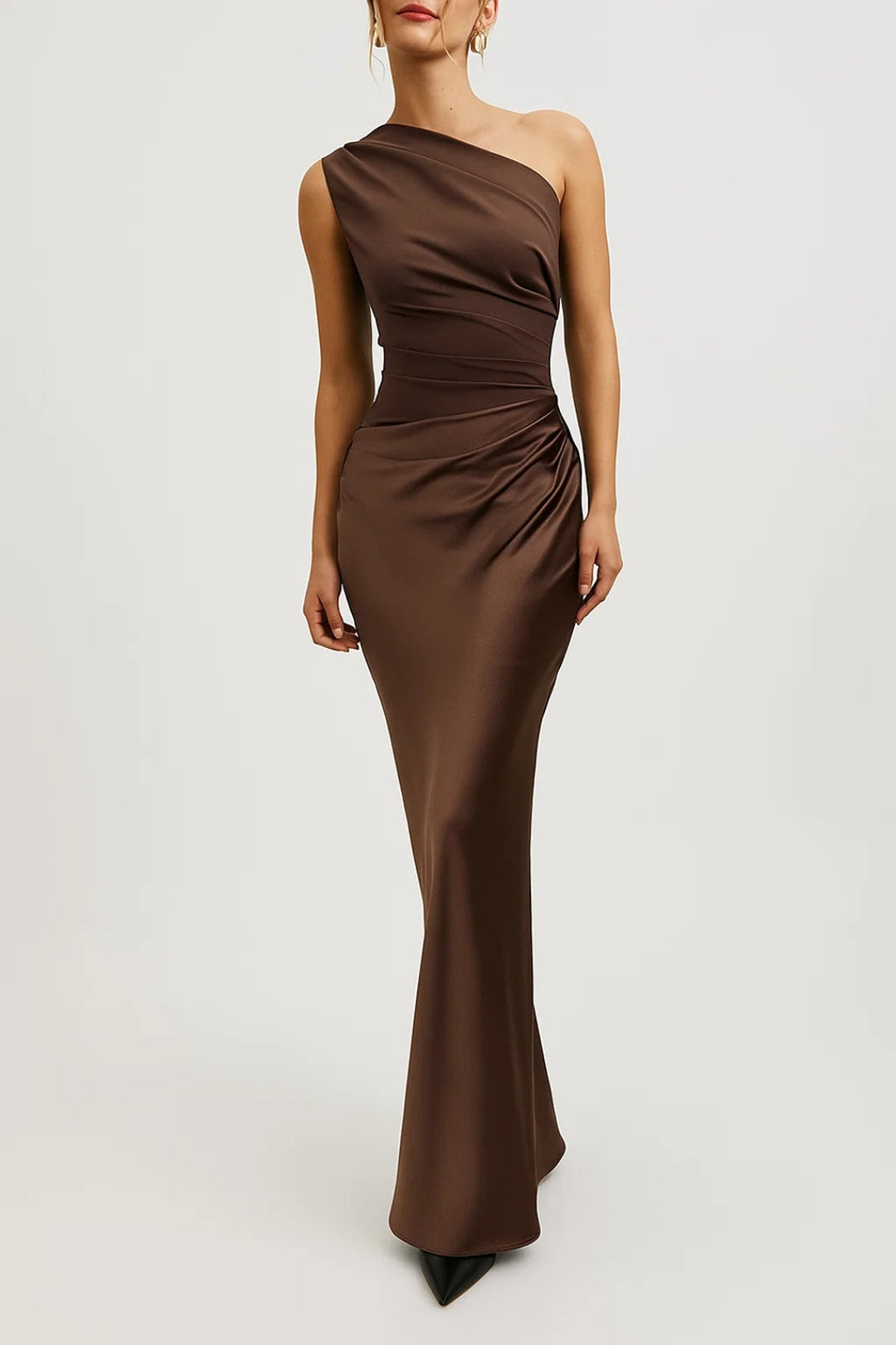 Women’s One-Shoulder Maxi Dress – Sculpted Evening Silhouette with Modern Draped Design