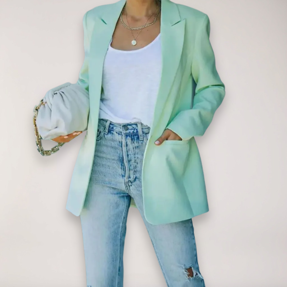 Women’s Oversized Blazer – Single-Breasted Notched Lapel Jacket for Elegant Layering