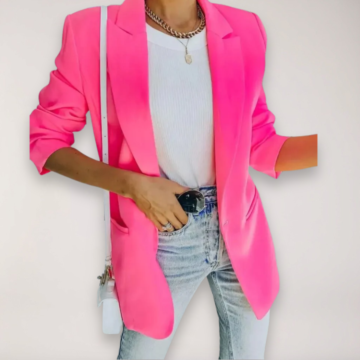 Women’s Oversized Blazer – Single-Breasted Notched Lapel Jacket for Elegant Layering