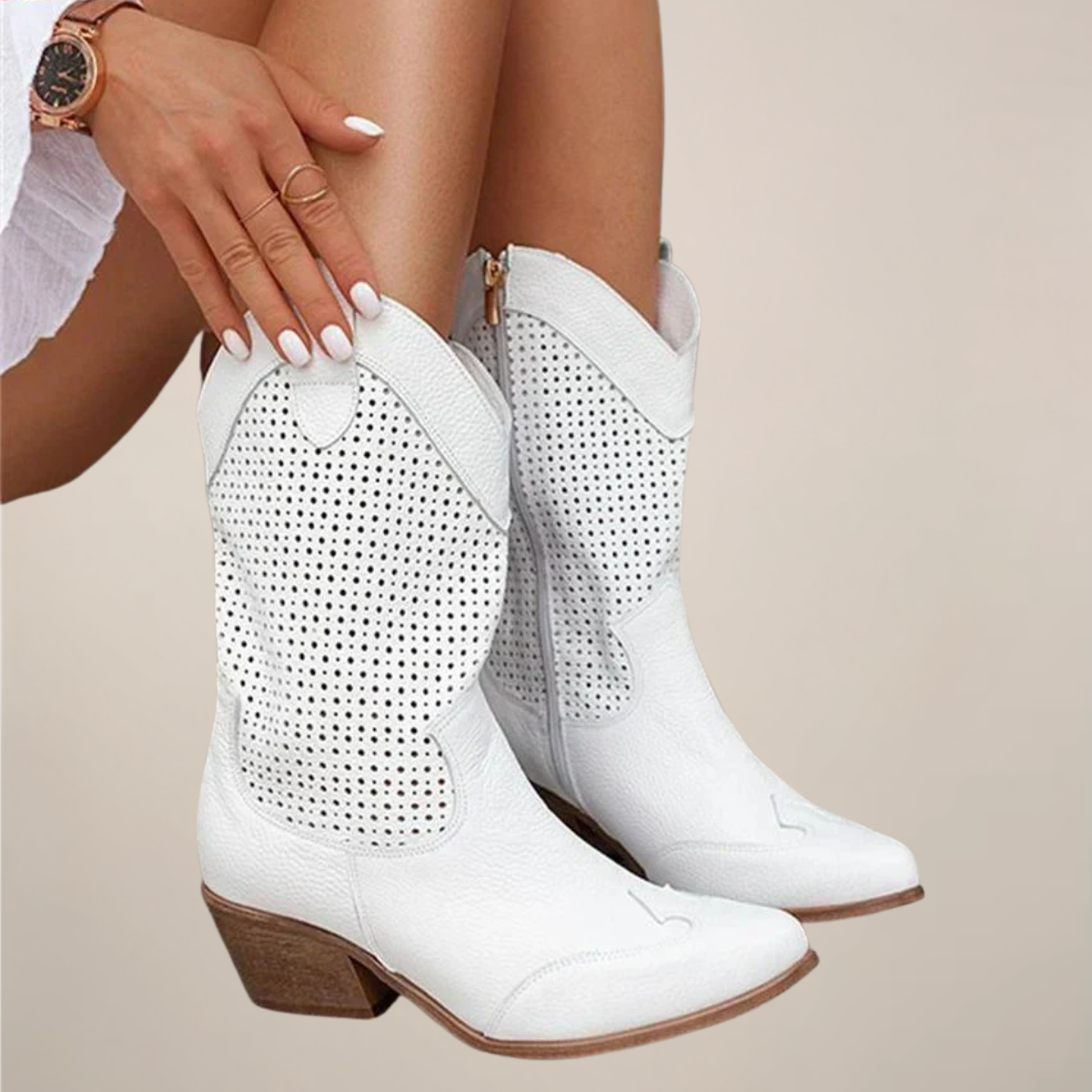 Women’s Perforated Western Mid-Calf Boots - Breathable Dots Design