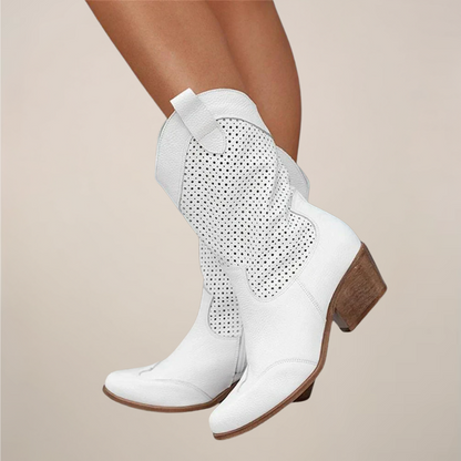 Women’s Perforated Western Mid-Calf Boots - Breathable Dots Design