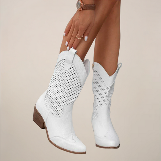 Women’s Perforated Western Mid-Calf Boots - Breathable Dots Design