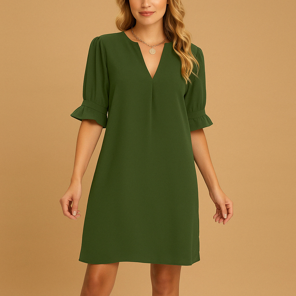 Women’s Pleated Midi Dress – Relaxed Fit with Half Sleeves for Everyday Elegance