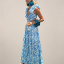 Women’s Plunging V-Neck Ruffled Sleeves Maxi Dress with Cut-Out Waist and High Slit