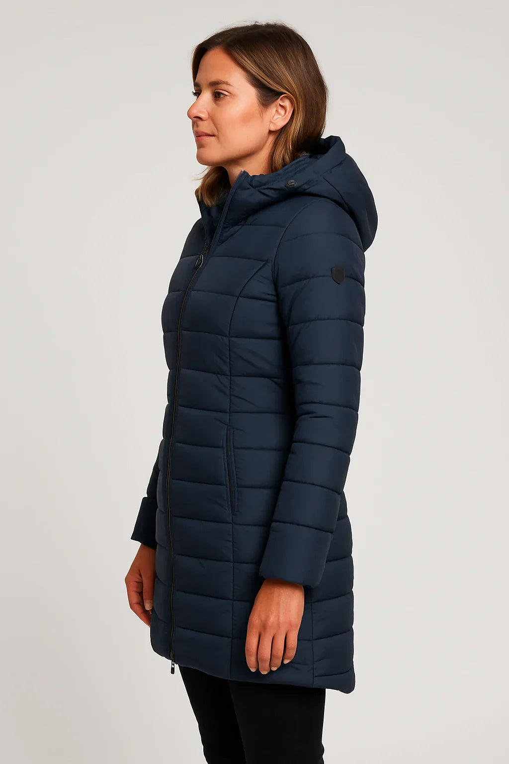 Women’s Quilted Puffer Hooded Coat – Mid-Length Style