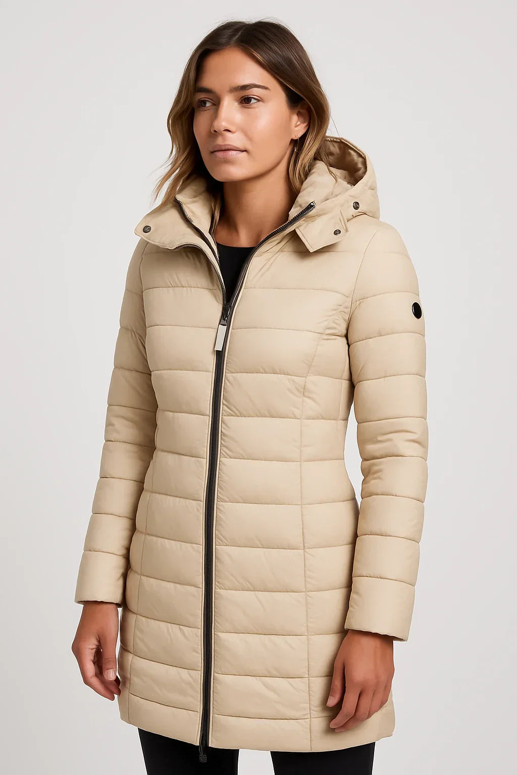 Women’s Quilted Puffer Hooded Coat – Mid-Length Style