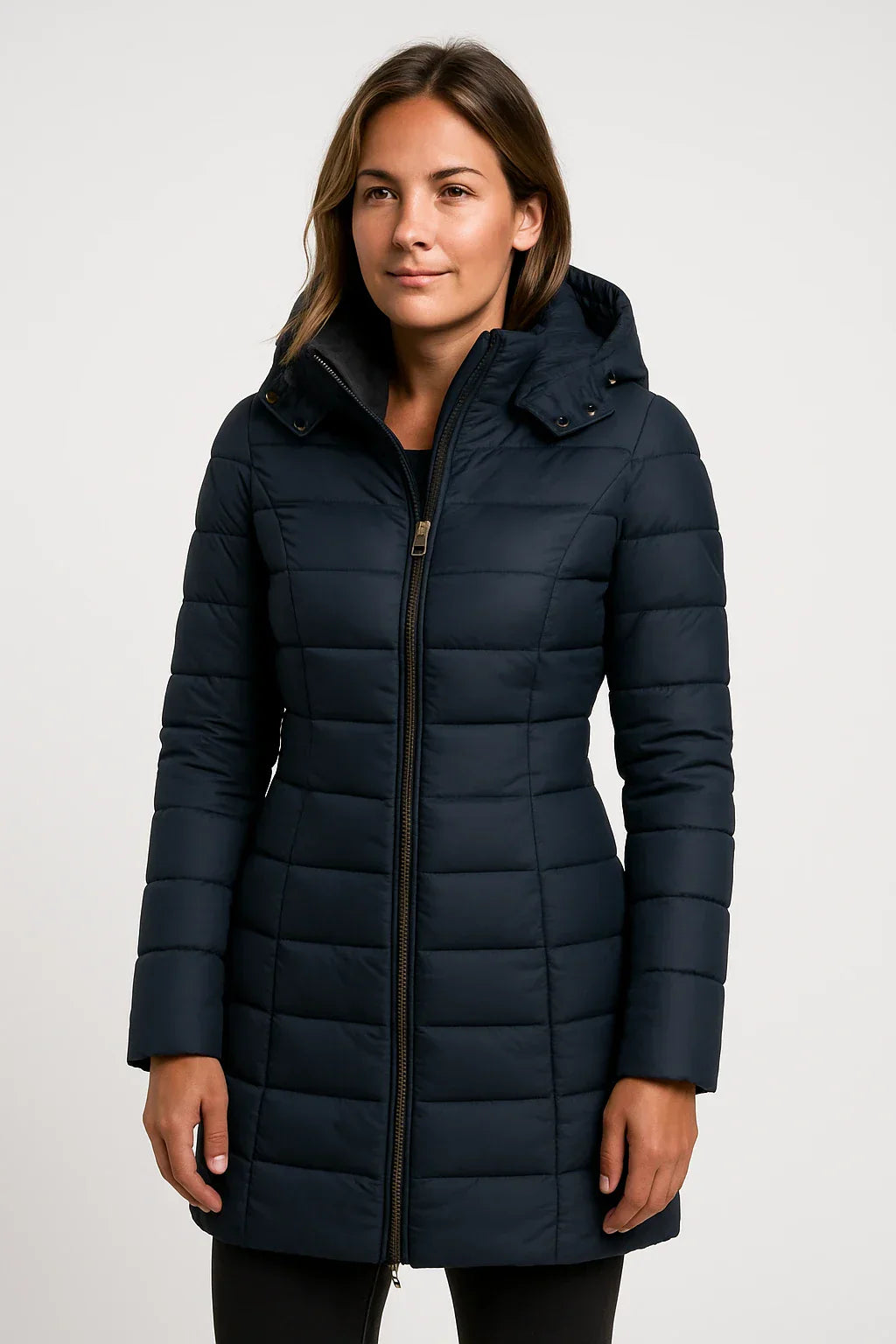 Women’s Quilted Puffer Hooded Coat – Mid-Length Style