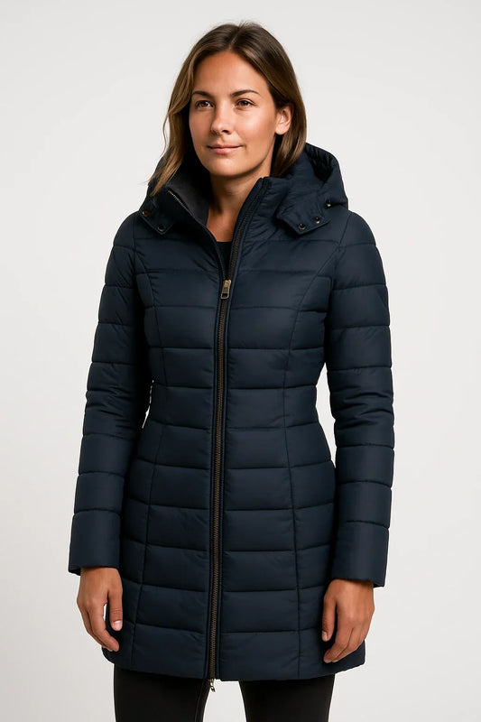 Women’s Quilted Puffer Hooded Coat – Mid-Length Style