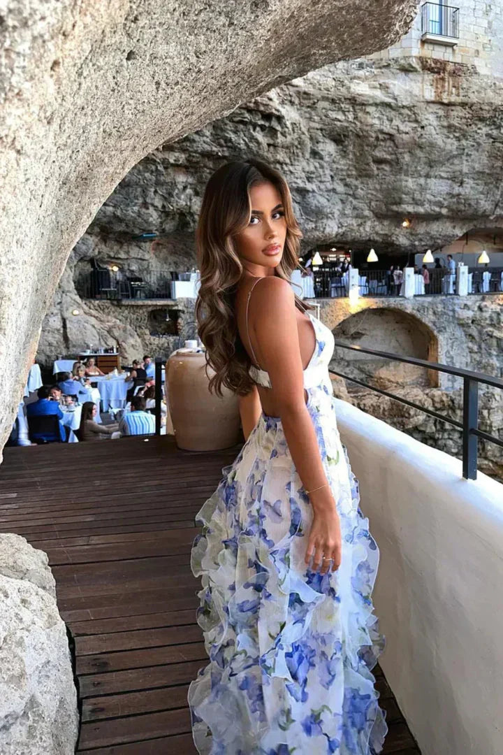 Women’s Ruffled Maxi Dress – Relaxed Fit – Vibrant Floral Print