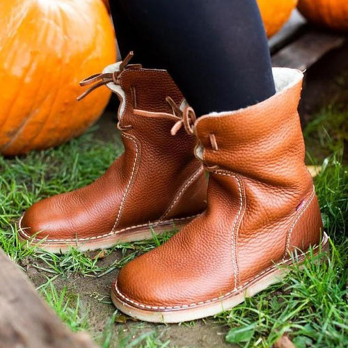 Women’s Shearling-Lined Ankle Boots with Foldable Cuff – Winter Casual Comfort