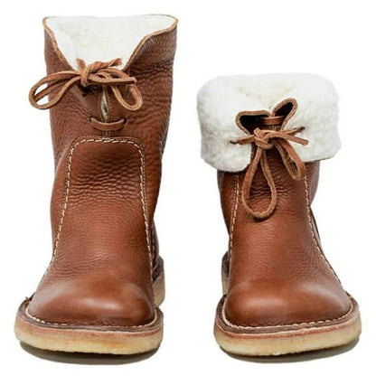 Women’s Shearling-Lined Ankle Boots with Foldable Cuff – Winter Casual Comfort