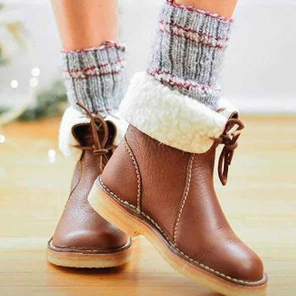 Women’s Shearling-Lined Ankle Boots with Foldable Cuff – Winter Casual Comfort
