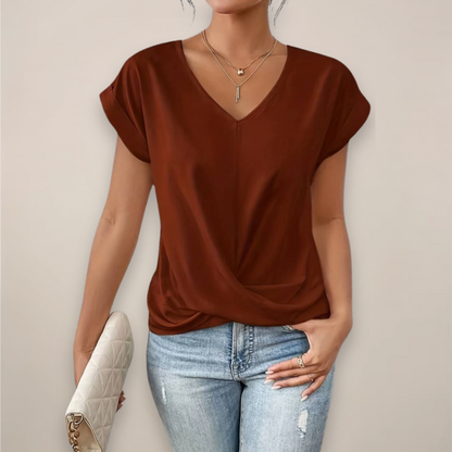 Women’s Short Sleeve Twist Front Top – V-Neck – Spring, Summer