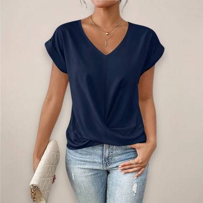Women’s Short Sleeve Twist Front Top – V-Neck – Spring, Summer