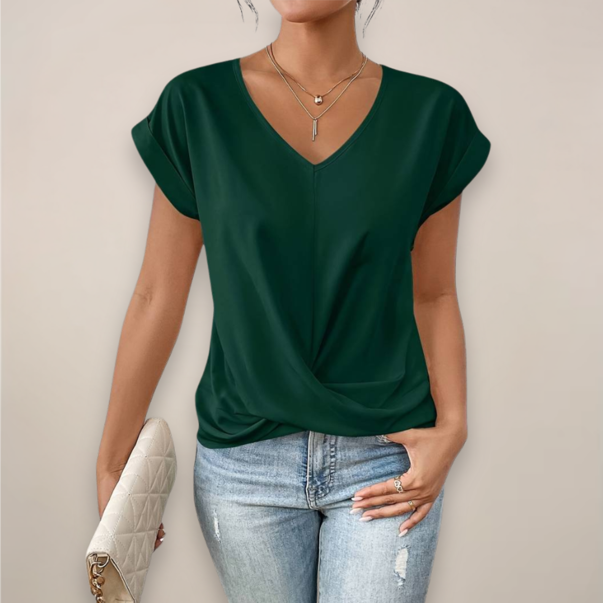 Women’s Short Sleeve Twist Front Top – V-Neck – Spring, Summer