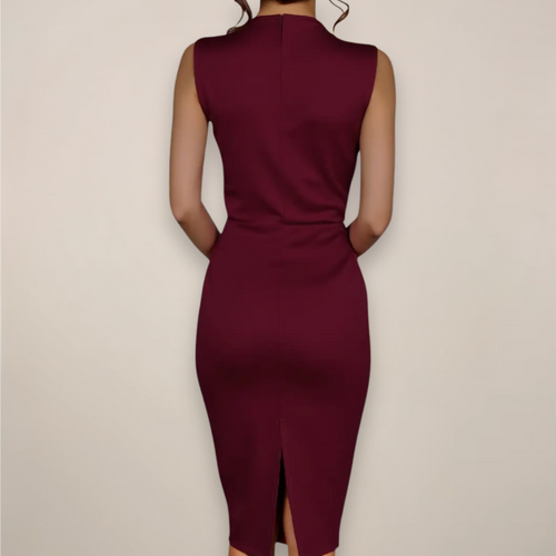 Women’s Sleeveless Sheath Midi Dress – V-Neck Wrap Style for Work and Events