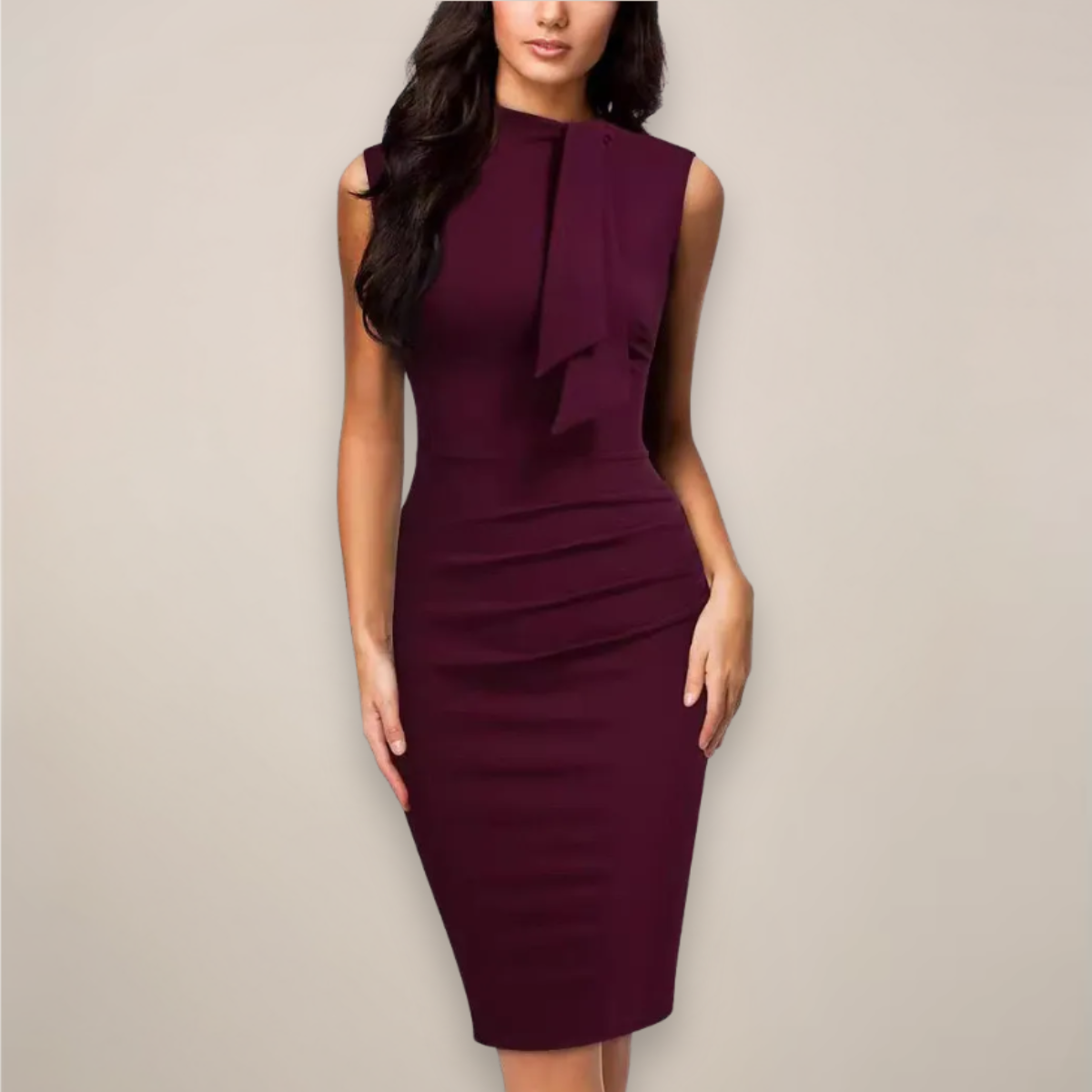 Women’s Sleeveless Sheath Midi Dress – V-Neck Wrap Style for Work and Events