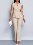 Women's Sleeveless Wrap Waist Top & Flared Trousers Set