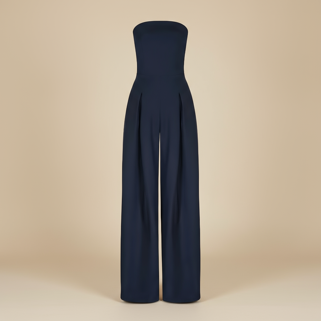 Women’s Strapless Wide-Leg Jumpsuit – Structured Bodice with Elegant Flowing Silhouette