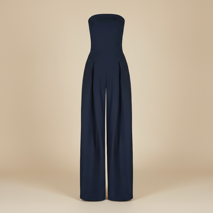 Women’s Strapless Wide-Leg Jumpsuit – Structured Bodice with Elegant Flowing Silhouette